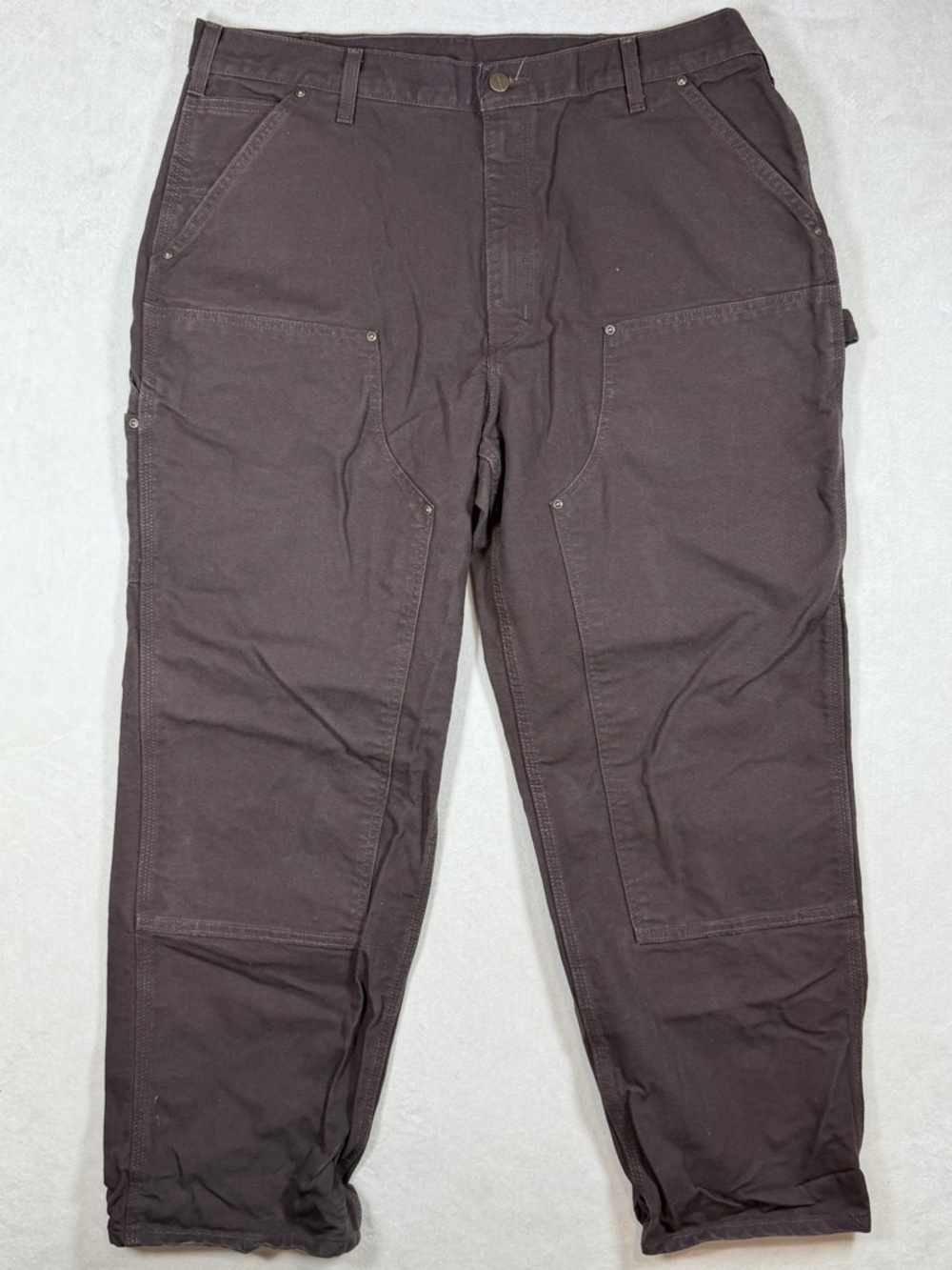 Carhartt 38W 30L Double Knee Duck Canvas Loose Fit Brown Cargo Work Pants